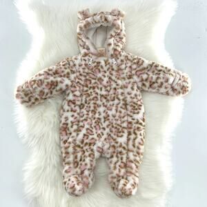 First Wish Baby Sherpa Winter Bear One Piece - Pink/Tan Leopard Print 0-3 Months